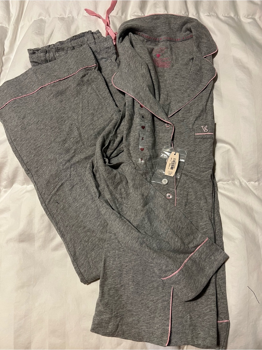 Victoria's Secret Gray Pajama Set with Pink Trim - Picture 3 of 6